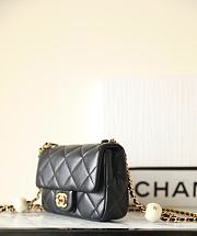 Chanel Mini Square Pearl Flap Bag Black Lambskin 11.5x17x5cm - 5