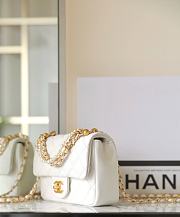 Chanel Mini Square Pearl Flap Bag White Lambskin 11.5x17x5cm - 5