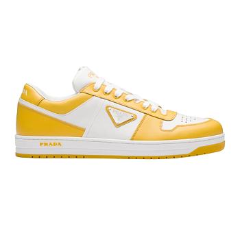 Prada Downtown Low Top Sneakers Leather White Yellow Sun 2EE364_3LKG_F0A7U