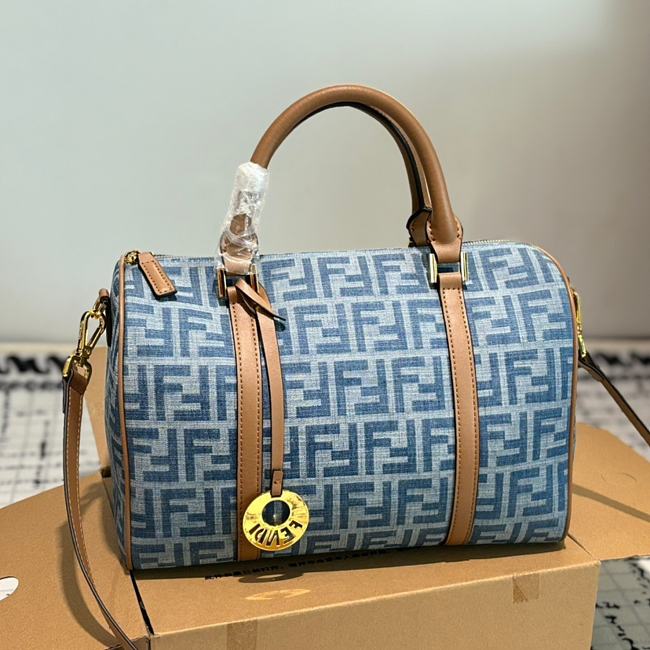 Fendi Forever Zucca Boston Bag Blue 30cm - 1