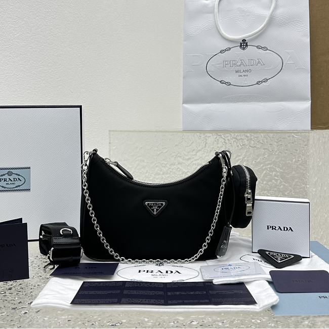 Prada Hobo Tessuto Shoulder Bag Mini Black 22*6*12cm - 1