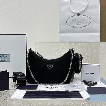 Prada Hobo Tessuto Shoulder Bag Mini Black 22*6*12cm