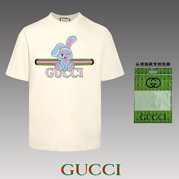 GUCCI Crew Neck Other Animal Patterns Cotton Short Sleeves Logo beige color