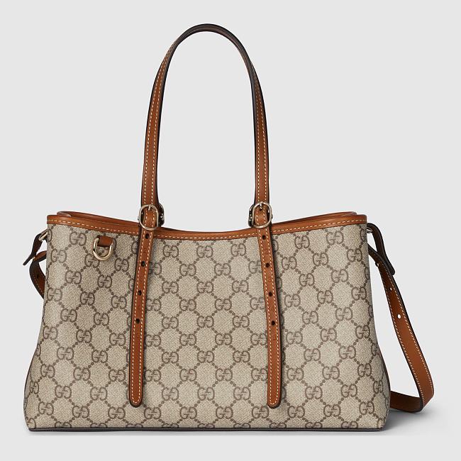 Gucci GG Emblem Small Tote Bag Beige/Dark Brown 30 x 18 x 11cm - 1