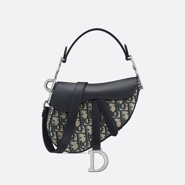 Mini Saddle Bag with Strap Blue Dior Oblique Jacquard and Smooth Calfskin 19 x 15 x 6 cm - 1