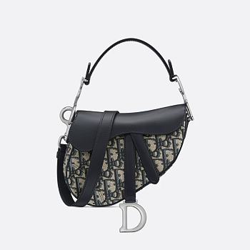 Mini Saddle Bag with Strap Blue Dior Oblique Jacquard and Smooth Calfskin 19 x 15 x 6 cm