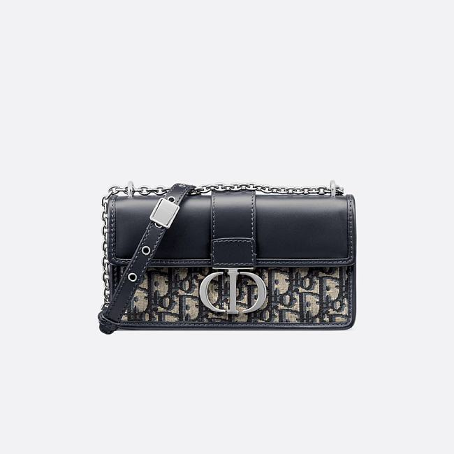 Dior 30 Montaigne East-West Bag with Chain - Blue Dior Oblique Jacquard and Smooth Calfskin 21 x 12 x 6 cm - 1