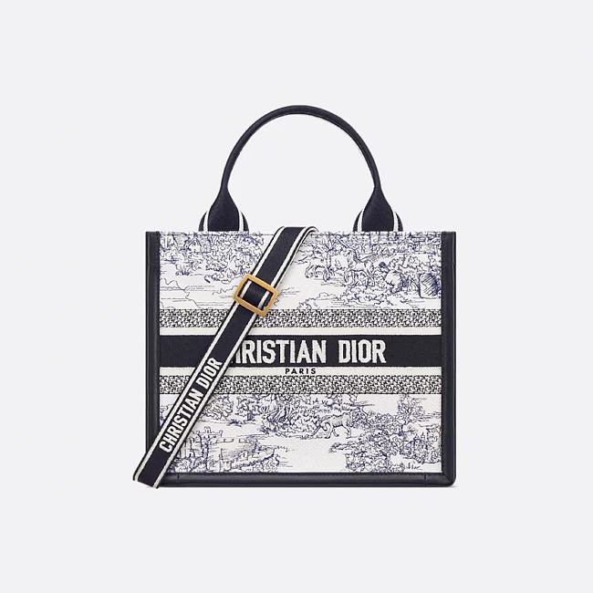 Dior S Tote - White and Blue Toile de Jouy Scotland Embroidery with Blue Calfskin 26.5 x 22 x 14 cm - 1