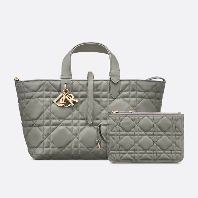 Medium Dior Toujours Bag - Stone Gray Macrocannage Calfskin 28.5 x 21.5 x 17 cm - 1