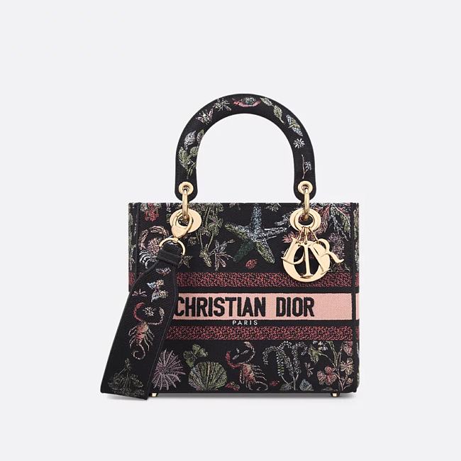 Medium Lady D-Lite Bag Black Embroidery with Multicolor Dior Cabinet de Curiosités Motif 24 x 21 x 12 cm - 1
