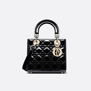 Small Lady Dior Bag - Black Patent Cannage Calfskin 20 x 17 x 8 cm