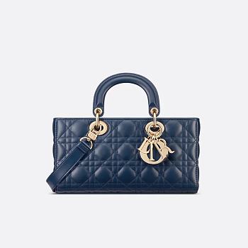Medium Lady D-Joy Bag Deep Ocean Blue Cannage Lambskin 26 x 13.5 x 5 cm