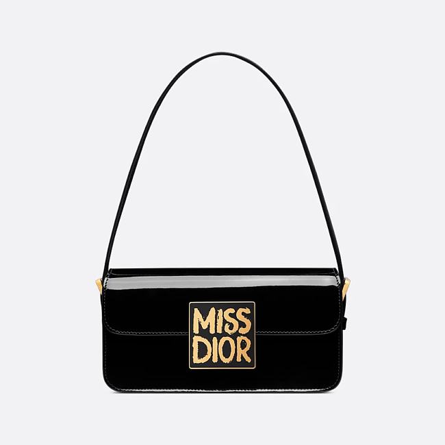Miss Dior Flap Bag Black Patent Calfskin 22 x 11 x 6 cm - 1