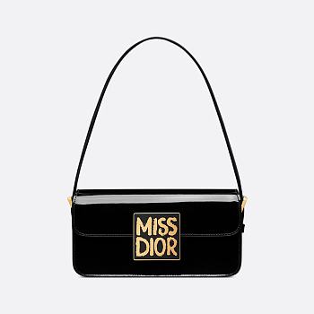 Miss Dior Flap Bag Black Patent Calfskin 22 x 11 x 6 cm