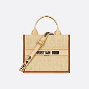 Small Dior Book Tote Beige Dior Oblique Embroidered Raffia and Camel Calfskin 26.5 x 22 x 14 cm - 1