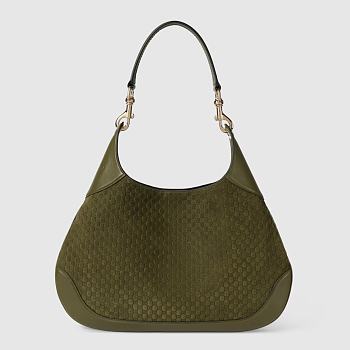 Gucci B small shoulder bag - Dark green micro GG suede 41cm