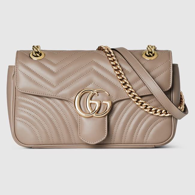 GG Marmont small shoulder bag - Taupe matelassé chevron leather 26cm - 1