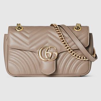 GG Marmont small shoulder bag - Taupe matelassé chevron leather 26cm