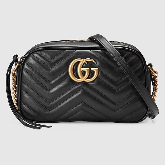 GG Marmont small shoulder bag - Black matelassé chevron leather 24cm - 1