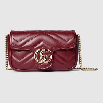 GG Marmont super mini bag - Rosso Ancora red matelassé chevron leather 16cm