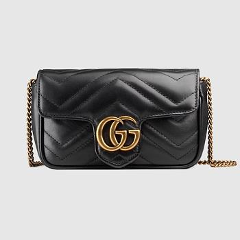 GG Marmont super mini bag - Black matelassé chevron leather with black leather 16cm