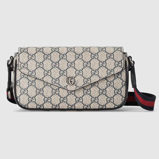 Gucci Ophidia mini bag - Beige and blue GG Supreme canvas 22cm - 1