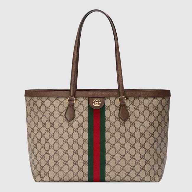 Gucci Ophidia medium tote bag - Beige/dark brown GG Supreme canvas, and brown leather trim 38cm - 1