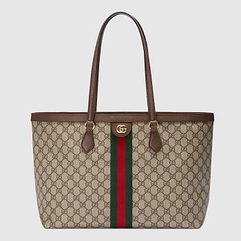 Gucci Ophidia medium tote bag - Beige/dark brown GG Supreme canvas, and brown leather trim 38cm