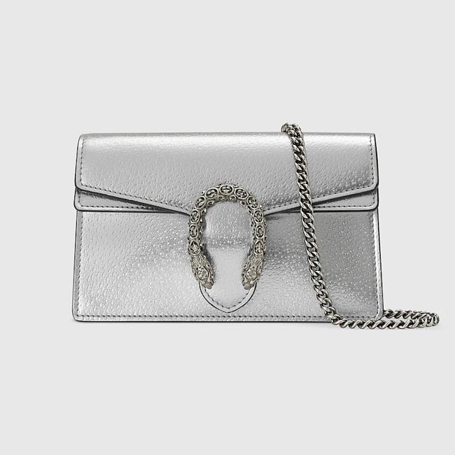 Gucci Dionysus super mini bag - Silver lamé leather 16cm - 1