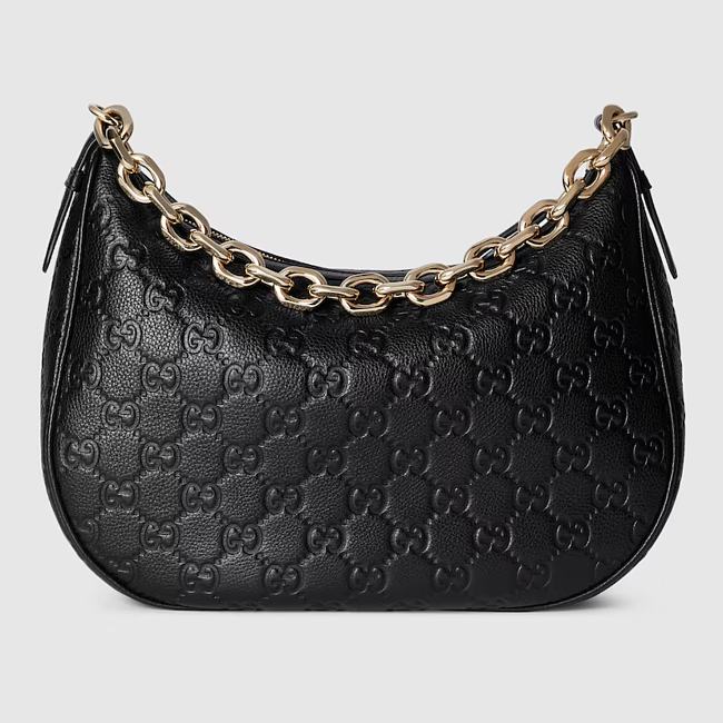 GG Emblem medium shoulder bag - Black GG grainy leather 32cm - 1