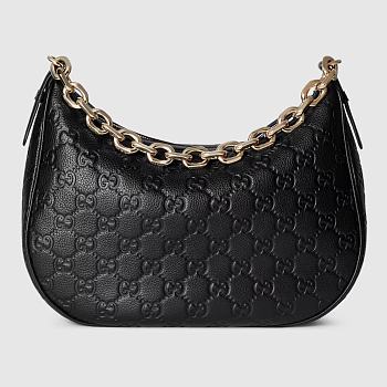 GG Emblem medium shoulder bag - Black GG grainy leather 32cm