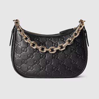 GG Emblem small shoulder bag - Black GG grainy leather 25cm