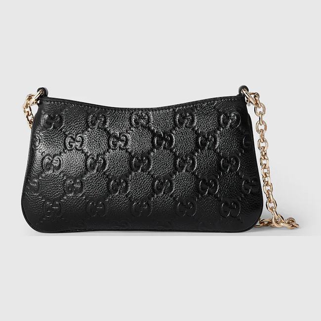 GG Emblem super mini bag - Black GG grainy leather 20cm - 1