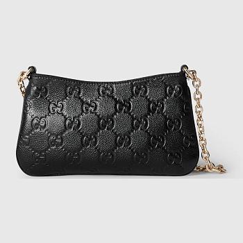 GG Emblem super mini bag - Black GG grainy leather 20cm