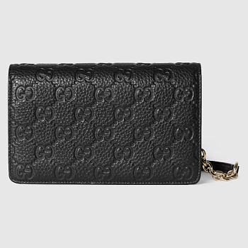 GG Emblem super mini shoulder bag - Black GG grainy leather 20cm