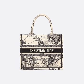 Small Dior Book Tote Latte and Black Toile de Jouy Zodiac Embroidery 26.5 x 22 x 14 cm
