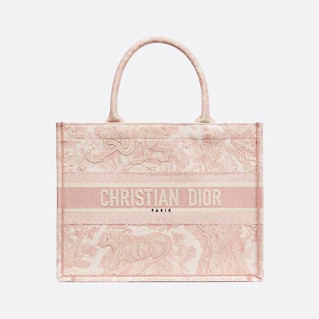 Medium Dior Book Tote Ecru and Pink Toile de Jouy Embroidery 36 x 27.5 x 16.5 cm - 1