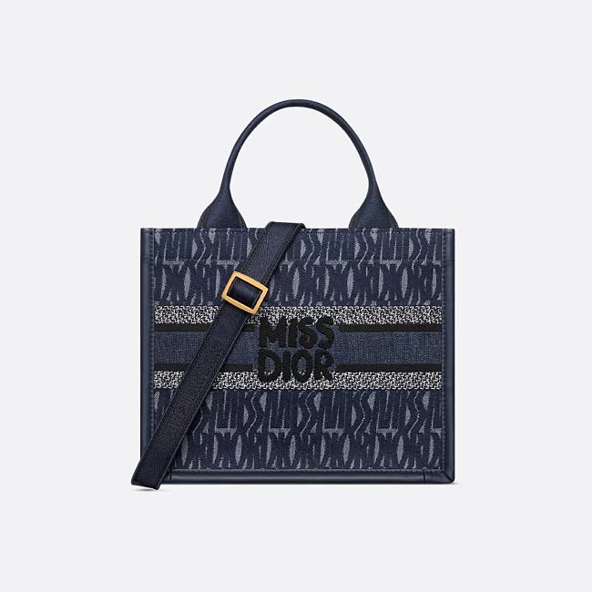 Small Dior Book Tote Blue Miss Dior Allover Embroidered Denim and Calfskin 26.5 x 22 x 14 cm - 1