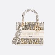 Medium Lady D-Lite Bag Latte Embroidery with Gold-Tone Dior Around the World Motif 24 x 21 x 12 cm - 1
