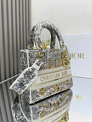 Medium Lady D-Lite Bag Latte Embroidery with Gold-Tone Dior Around the World Motif 24 x 21 x 12 cm - 5