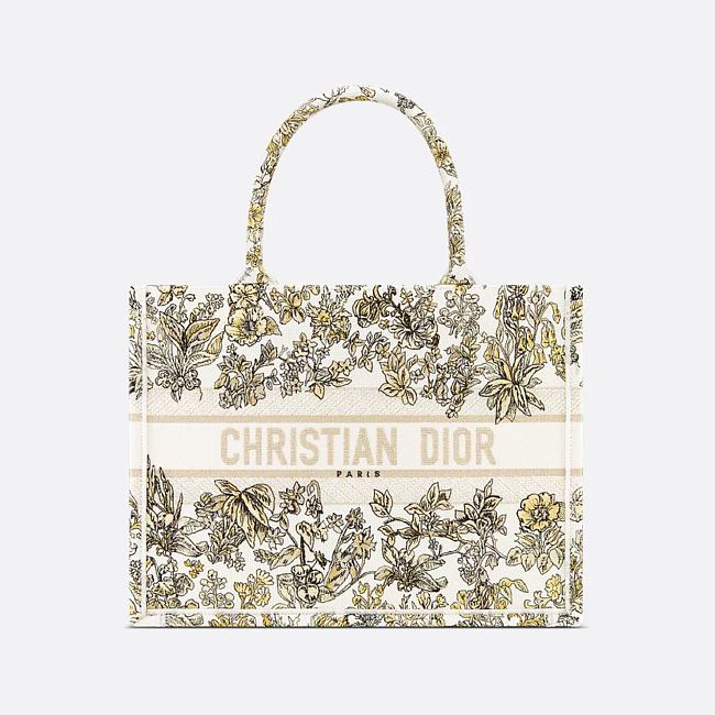 Medium Dior Book Tote Latte Embroidery with Gold-Tone Millefiori Unicorn Motif 36 x 27.5 x 16.5 cm - 1