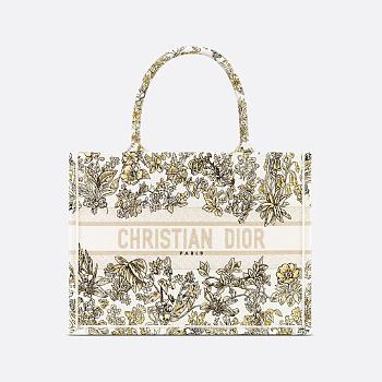 Medium Dior Book Tote Latte Embroidery with Gold-Tone Millefiori Unicorn Motif 36 x 27.5 x 16.5 cm