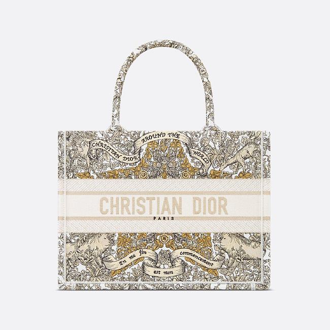 Medium Dior Book Tote Latte Embroidery with Gold-Tone Dior Around the World Motif 36 x 27.5 x 16.5 cm - 1