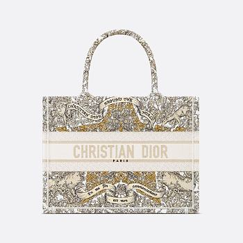 Medium Dior Book Tote Latte Embroidery with Gold-Tone Dior Around the World Motif 36 x 27.5 x 16.5 cm