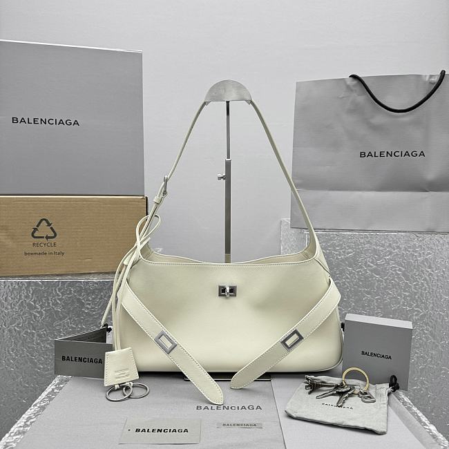 Balenciaga Bel Air Medium Shoulder Bag in white smooth calfskin, aged-silver hardware 35*10*17cm - 1