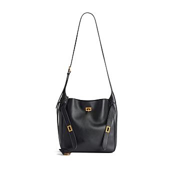 Balenciaga Bel Air Small Hobo Bag in black smooth calfskin, aged-gold hardware 27*9*28cm