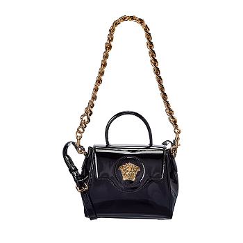 Versace La Medusa Patent-leather Tote Bag In Black 20*10*7cm