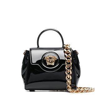 Versace La Medusa Patent Leather Top-handle Bag In Black 25*15*22CM
