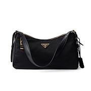 Prada large leather-trim shoulder bag - black color 34x19.5x10cm - 1