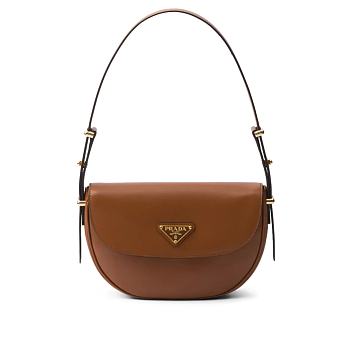 Prada small leather shoulder brown color bag 22x17x5.5cm
